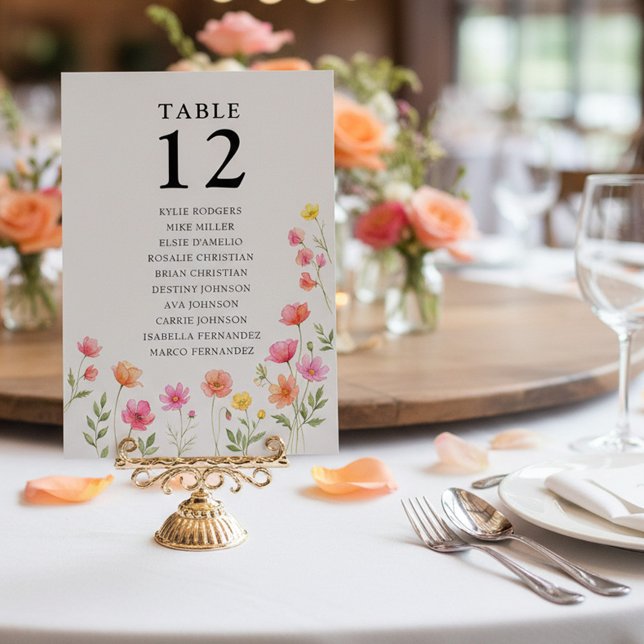 Tischnummern-Karten für Sitzordnung mit rosa-orang Einladung (Table Number Seating Chart from the Wildflower Bloom wedding collection by Darling & May
)