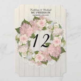 Tischnummern Pink Hydrangea Rose Spitzen Rustikale