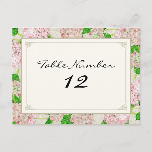 Tischnummern Pink Hydrangea Spitzen Floral Formal (Vorderseite)