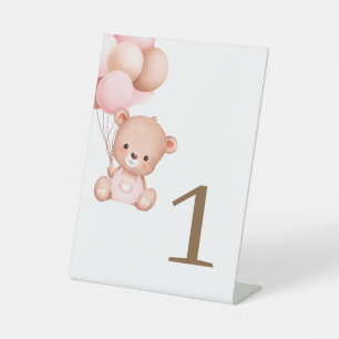 Tischnummern-Schild mit Wasserfarben-Teddybär Sockelschild