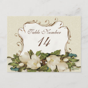 Tischnummern Vintage Magnolie Swirls Damast Karte