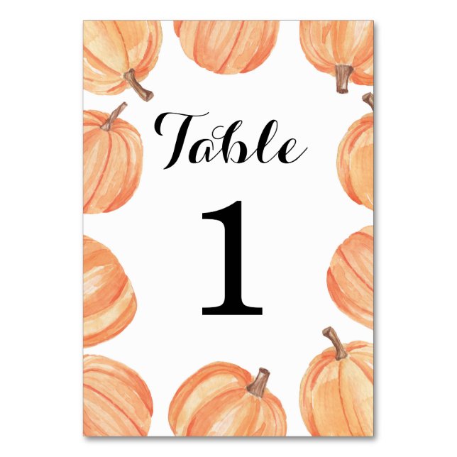 Tischnummern Wedding Pumpkin Wasserfarbkarte (Vorderseite)