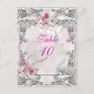 Tischnummernkarte Elegante Hochzeit Rosa Rose Postkarte