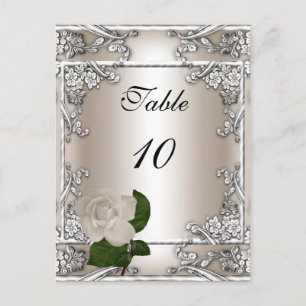 Tischnummernkarte Hochzeit Silber Creme Rose Postkarte