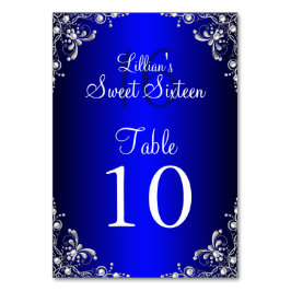 Tischnummernkarte Royal Blau Sweet 16 Silberperle Tischnummer