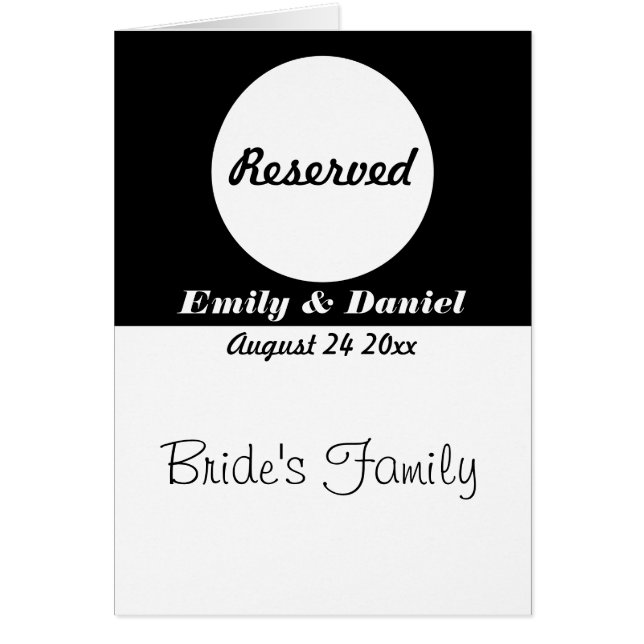 Tischreservierungskarte Schwarz/Weiß Hochzeit (Vorne)