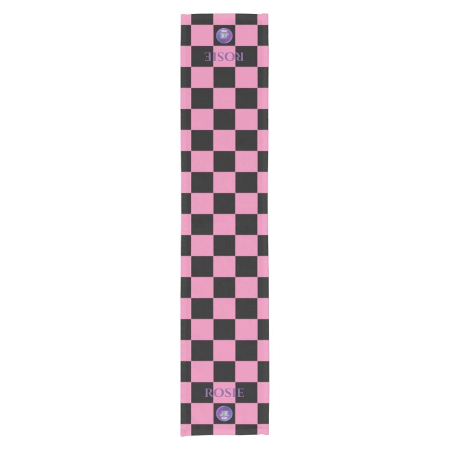 Tischrunner mit rosa und schwarz-kariertem Muster Kurzer Tischläufer (Vorderseite)