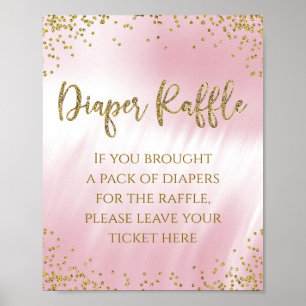 Tischschild für rosa-goldene Windel-Raffel-Veranst Poster
