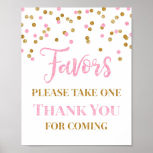 Tischschild Pink Gold Konfetti Geschenke Baby Show Poster