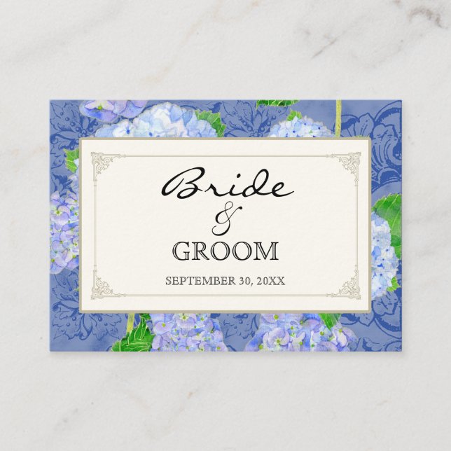 Tischsitze Escort Blue Hydrangea Lace Floral Platzkarte (Vorderseite)