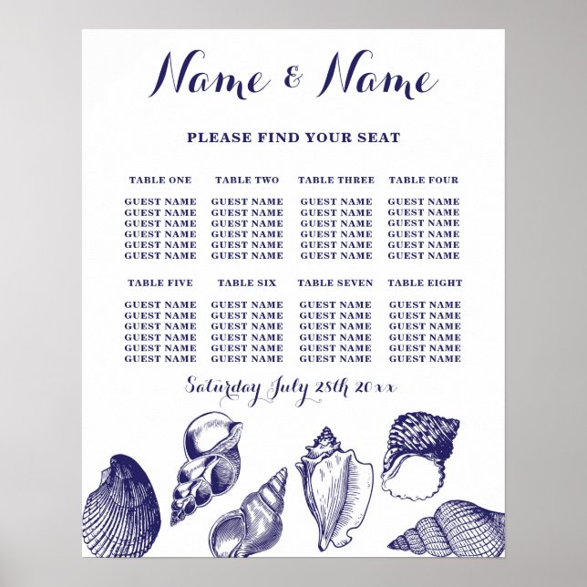 Tischstrand Hochzeitssitze 8 Sitzplätzen Plan Musc Poster (Vorne)