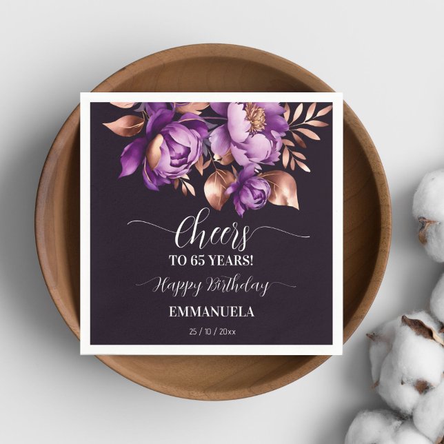 Tischtafelgeschirr für Geburtstagsparteien - lila  Serviette (Birthday party tableware purple peonies template Napkins personalized name adults birthday napkins)