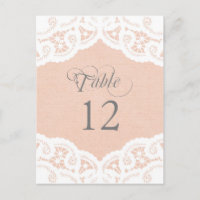 Tischtafelkarten für die Tischnummer Peach Doily W