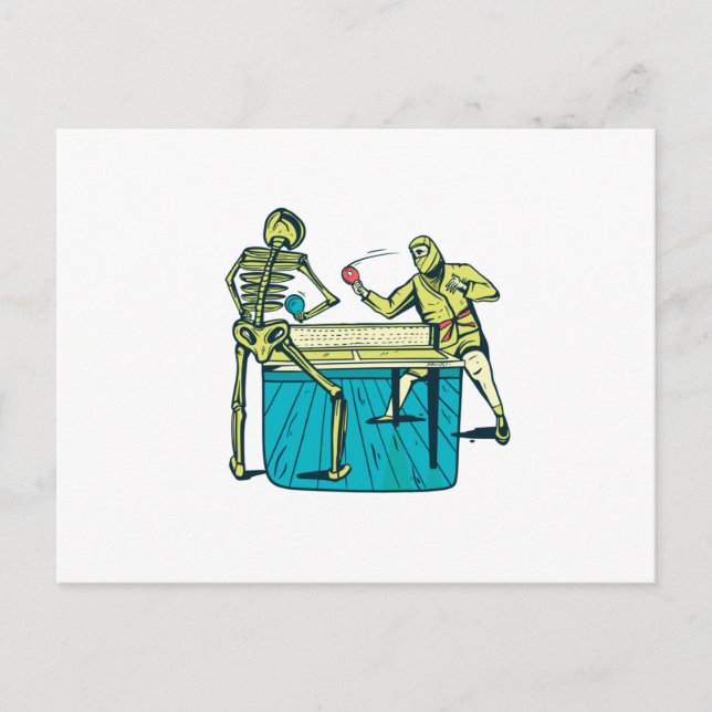 Tischtennis Skelett Postkarte (Vorderseite)