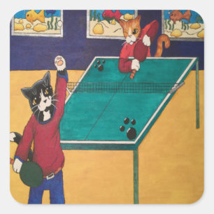 Tischtenniskatzen Quadratischer Aufkleber