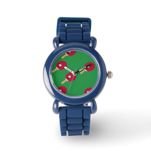 Tischtennisschläger und Ball auf Grün Armbanduhr (Vorderseite)