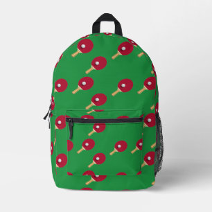 Tischtennisschläger und Ball auf Grün Bedruckter Rucksack