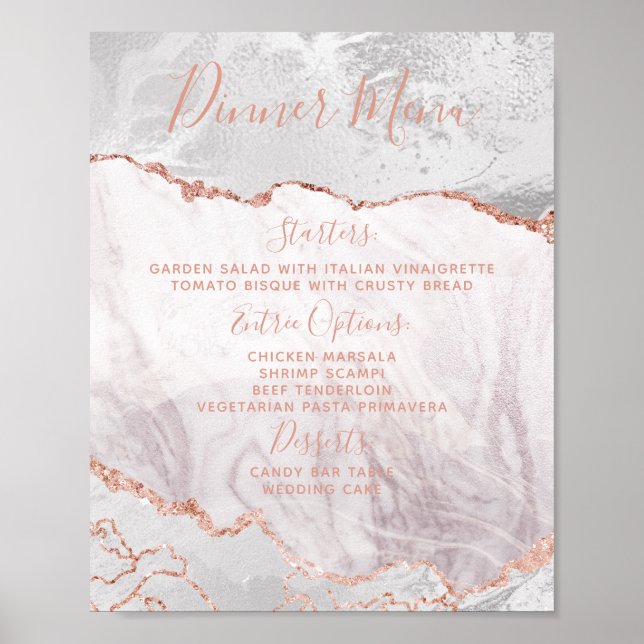 Tischtenniszeichen "White & Rose Gold Agate" Poster (Vorne)