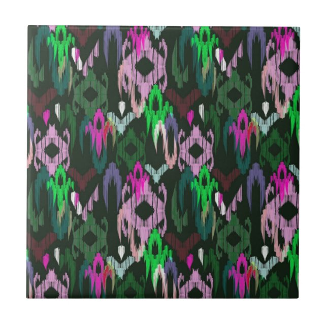 Tisser ikat en rose et vert. Carreau en céramique (Devant)