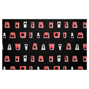 Tissu 020216 - Rose tropicale, blanc et noir sur noir