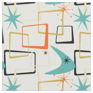 Tissu 1950 Étoiles Carrés atomiques & Boomerang milieu d