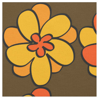 Tissu 1960 1970 Style Flower Motif Fabric