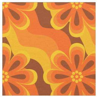 Tissu 1960 1970 Style Flowers & Waves Motif Fabric
