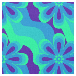 Tissu 1960 1970 Style Flowers & Waves Motif Fabric