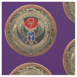 Tissu [300] Scarab en or sacré égyptien ailé avec Ankh
