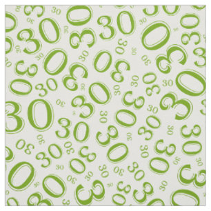 Tissu 30e anniversaire Motif du numéro vert/blanc au has