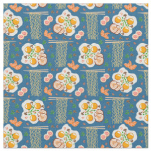 Tissu à motif de ramen mignon et de nourriture pou