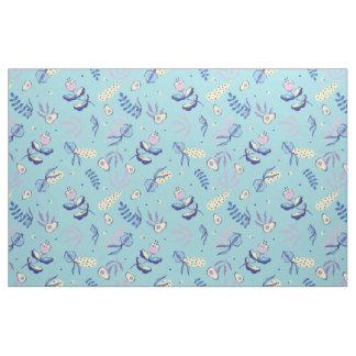 Tissu à motif floral aqua et motifs de bricolage