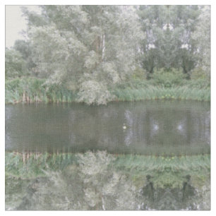 Tissu à motifs d'arbre blanc et de paysage fluvial