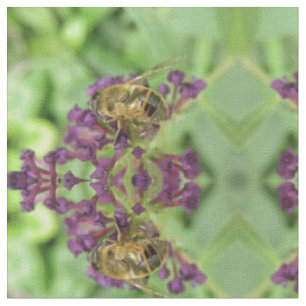 Tissu Abeille de miel et fleurs pourpres Motif animal