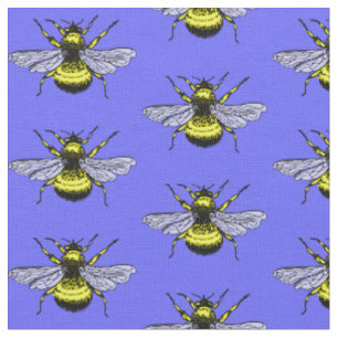 Tissu Abeille d'or sur arrière - plan bleu. Joli motif