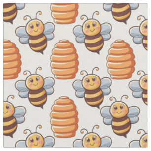 Tissu Abeilles mignonnes et ruches - Motif inspiré de la