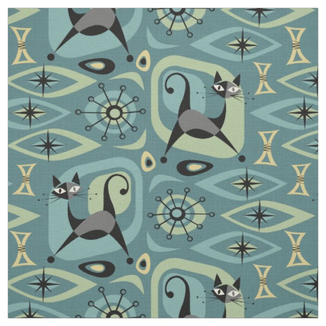 Tissu Abstrait de chats du milieu du siècle (Échantillon)