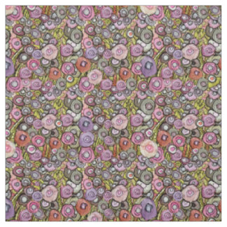 TISSU ABSTRAIT FLEURS DE CERCLE ROSE VERT LIGNES E