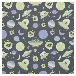 Tissu Adorable Green Aliens Space Ships UFO Kids