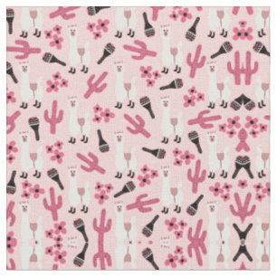 Tissu Adorable Llama Maraca Cactus blanc rose floral