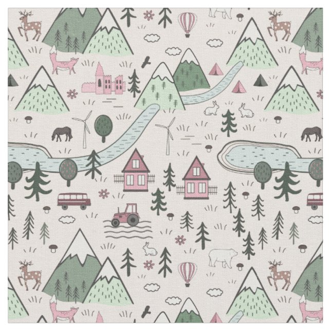 Tissu Agritourisme scandinave Motif rose (Fermer)
