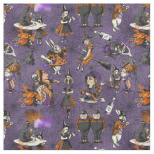 Tissu Alice au pays des merveilles sur Halloween Violet/