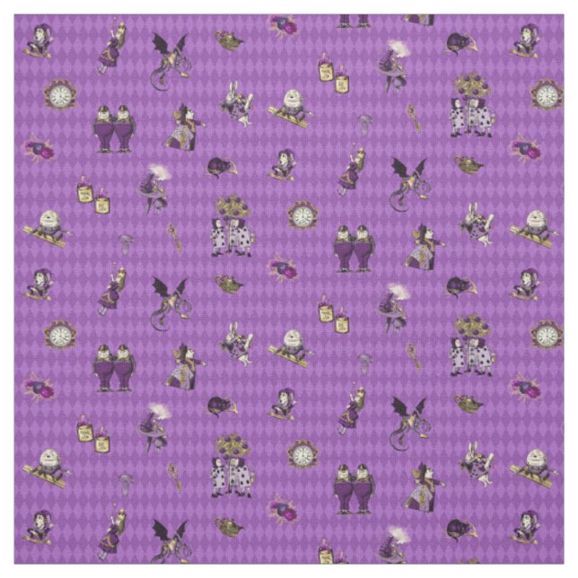 Tissu Alice au pays des merveilles sur l'arlequin violet (Échantillon)