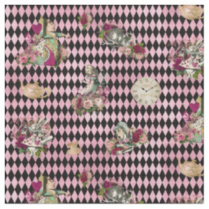 Tissu Alice au pays des merveilles sur le harlequin rose