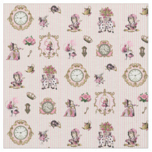 Tissu Alice au pays des merveilles sur Pastel Pink/White