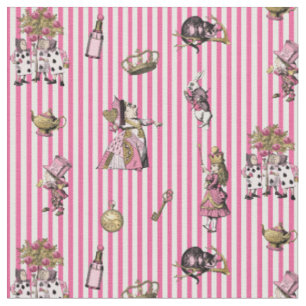 Tissu Alice au pays des merveilles sur rayures roses et 