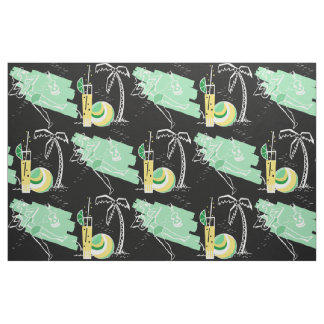 Tissu ALOHA : RETRO BEACH GRAPHIC en VERT et JAUNE