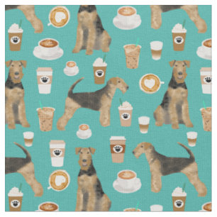 Tissu amoureux du café de l'airedale terrier turquoise