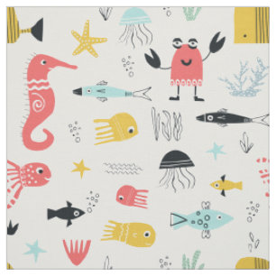 Tissu Amusant sous la mer mignon dessin animé animaux de
