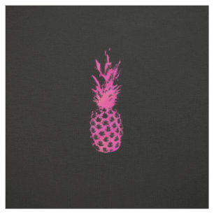 Tissu Ananas rose et noir au néon artistique d'aquarell
